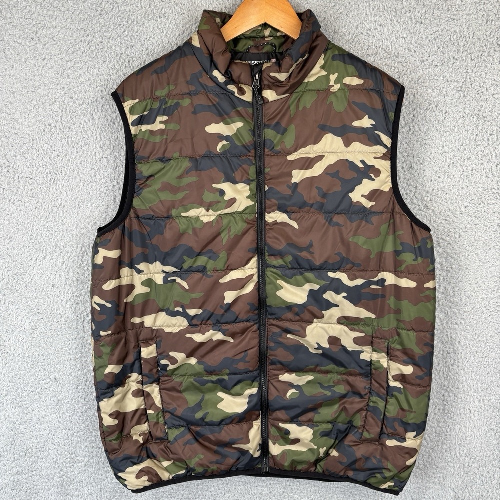 Swiss Tech Puffer Vest Mens Large Camo Full ZIp Hunting Outdoor Pockets‎